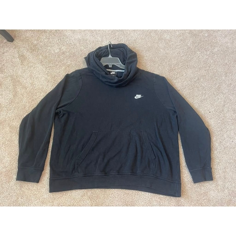 Nikeโ Womens Plus Size 1X Black Funnel Neck Pullover Hoodie Fleece Sweatshirt